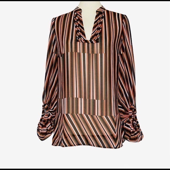 CAbi Tops - CAbi Multi Stripe Blouse Dramatic Sleeves